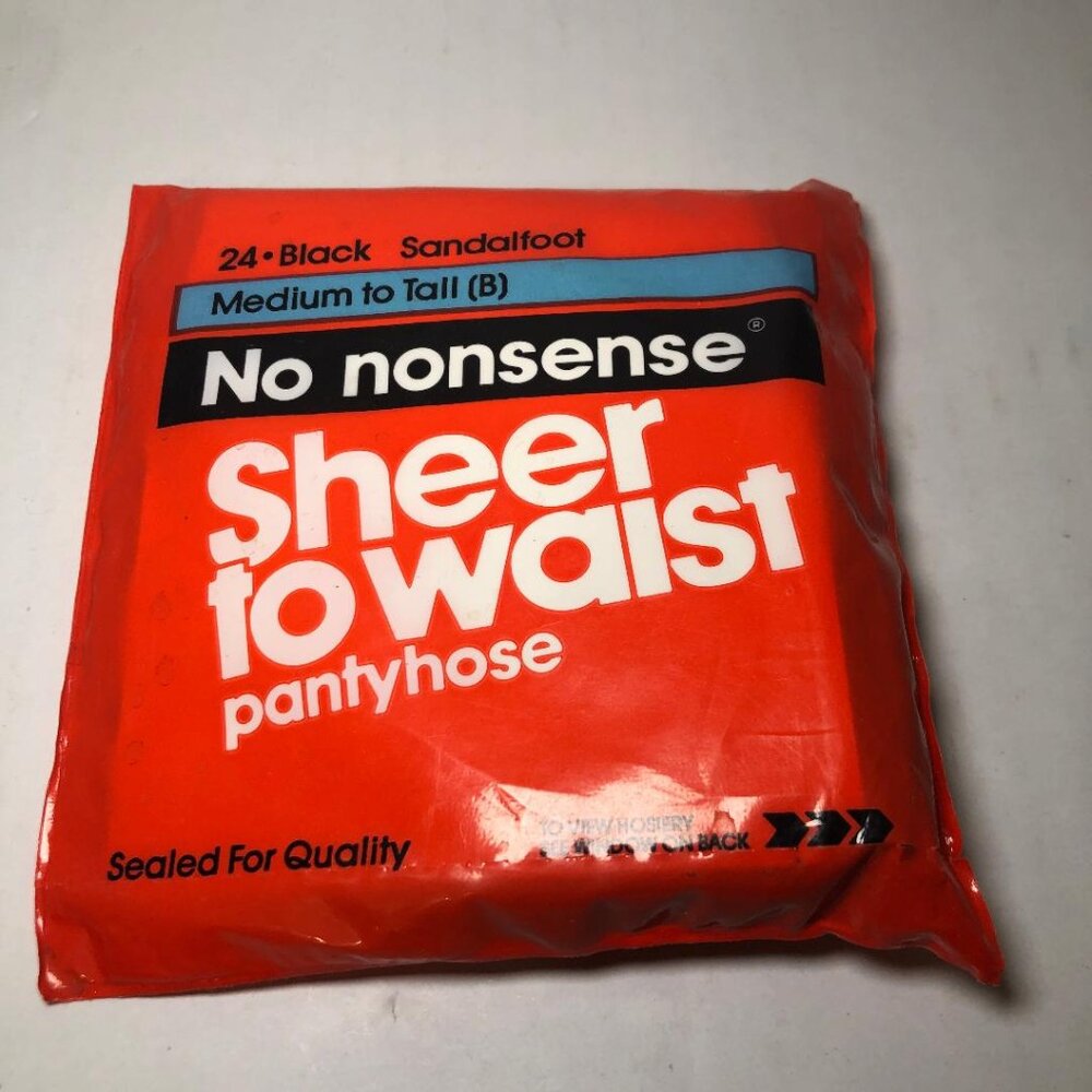 No Nonsense Sheer to Waist Pantyhose Sandalfoot 24 Black Med to Tall B Vintage